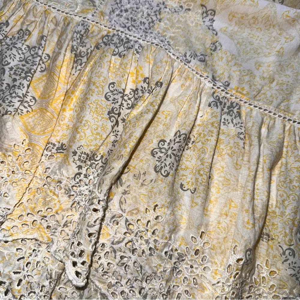 Rachel Zoe Dress Sz Sm? Yellow Eyelet Lace Detail Midi Prairie Cottage Core Boho - Picture 12 of 14